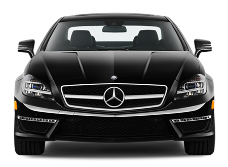 Front view of a black luxury car.