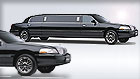 Black stretch limousine on a light background.